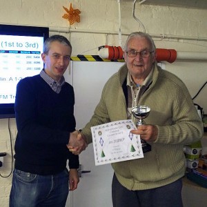 Adjudicator Lee G0MTN presents Jim 2E0BLP with the 2m FM Trophy